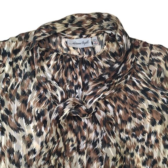 Adrianna Papell Vintage Sz 4/XS 100% Silk Tie Neck Sheer Blouse Animal Print - Picture 2 of 9